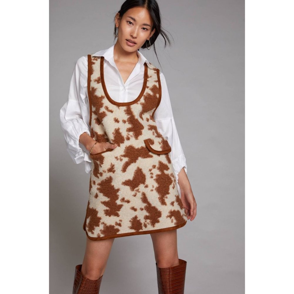 Anthropologie Anna Sui Faux Cowhide Pinafore Mini Dress
